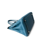 Hermes Handbag Birkin / Blue Birkin 30 Blue Jean Togo Palladium Plated H Square Stamp - Redeluxe