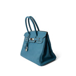 Hermes Handbag Birkin / Blue Birkin 30 Blue Jean Togo Palladium Plated H Square Stamp - Redeluxe