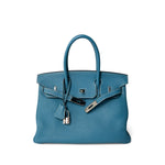 Hermes Handbag Birkin / Blue Birkin 30 Blue Jean Togo Palladium Plated H Square Stamp - Redeluxe
