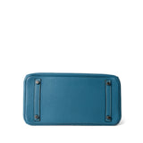 Hermes Handbag Birkin / Blue Birkin 30 Blue Jean Togo Palladium Plated H Square Stamp - Redeluxe