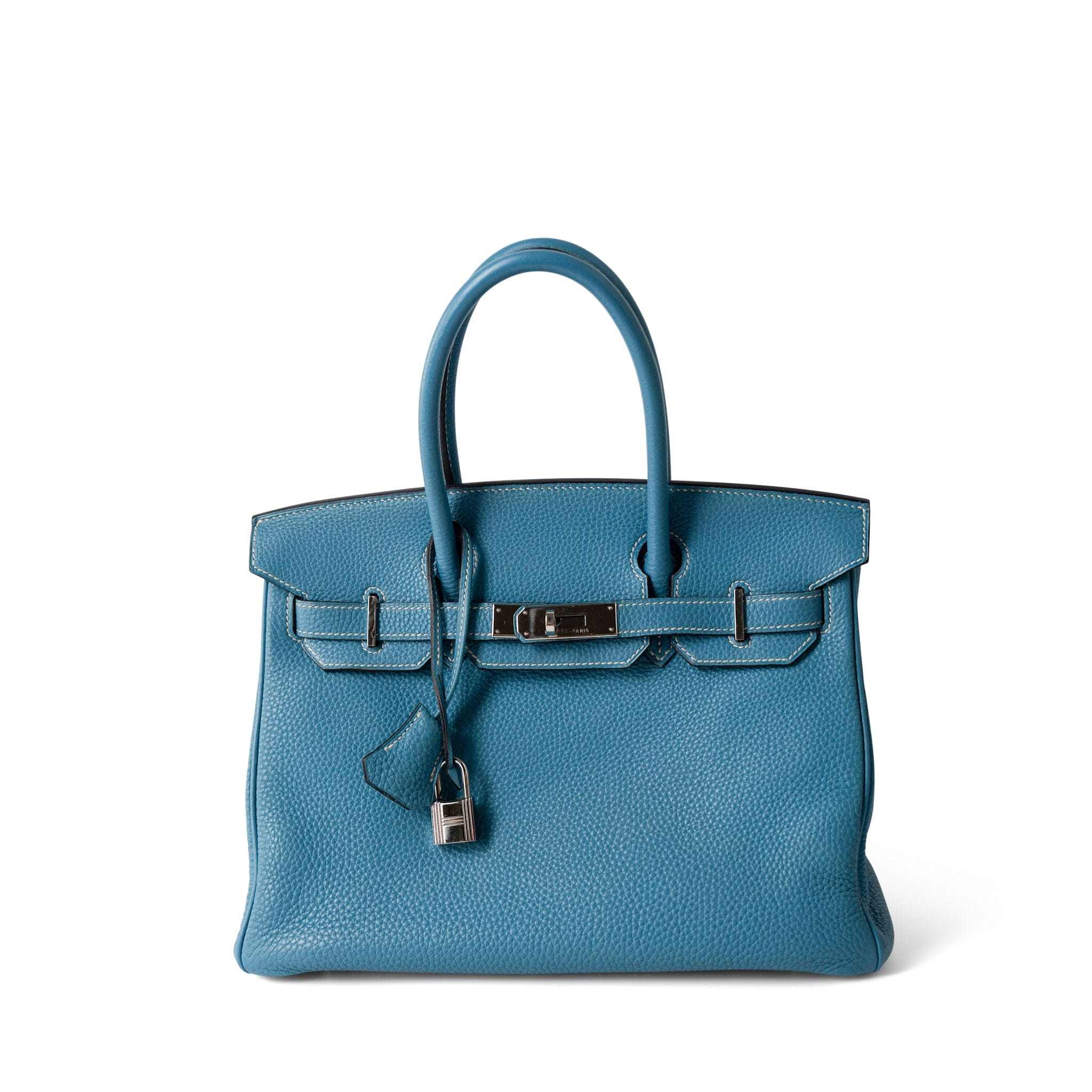 Hermes Handbag Birkin / Blue Birkin 30 Blue Jean Togo Palladium Plated H Square Stamp - Redeluxe