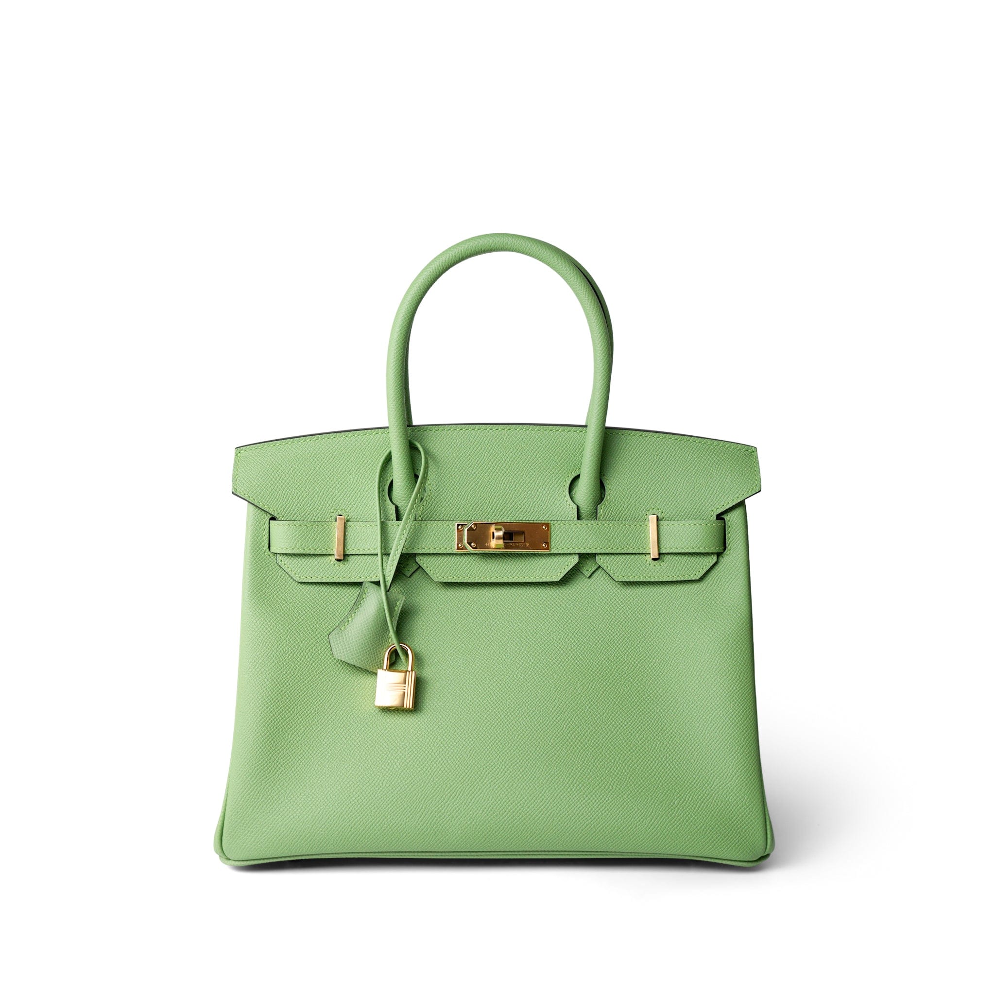 Hermes Handbag Birkin / Green Birkin 30 Vert Criquet Veau Epsom Gold Plated Hardware - Redeluxe