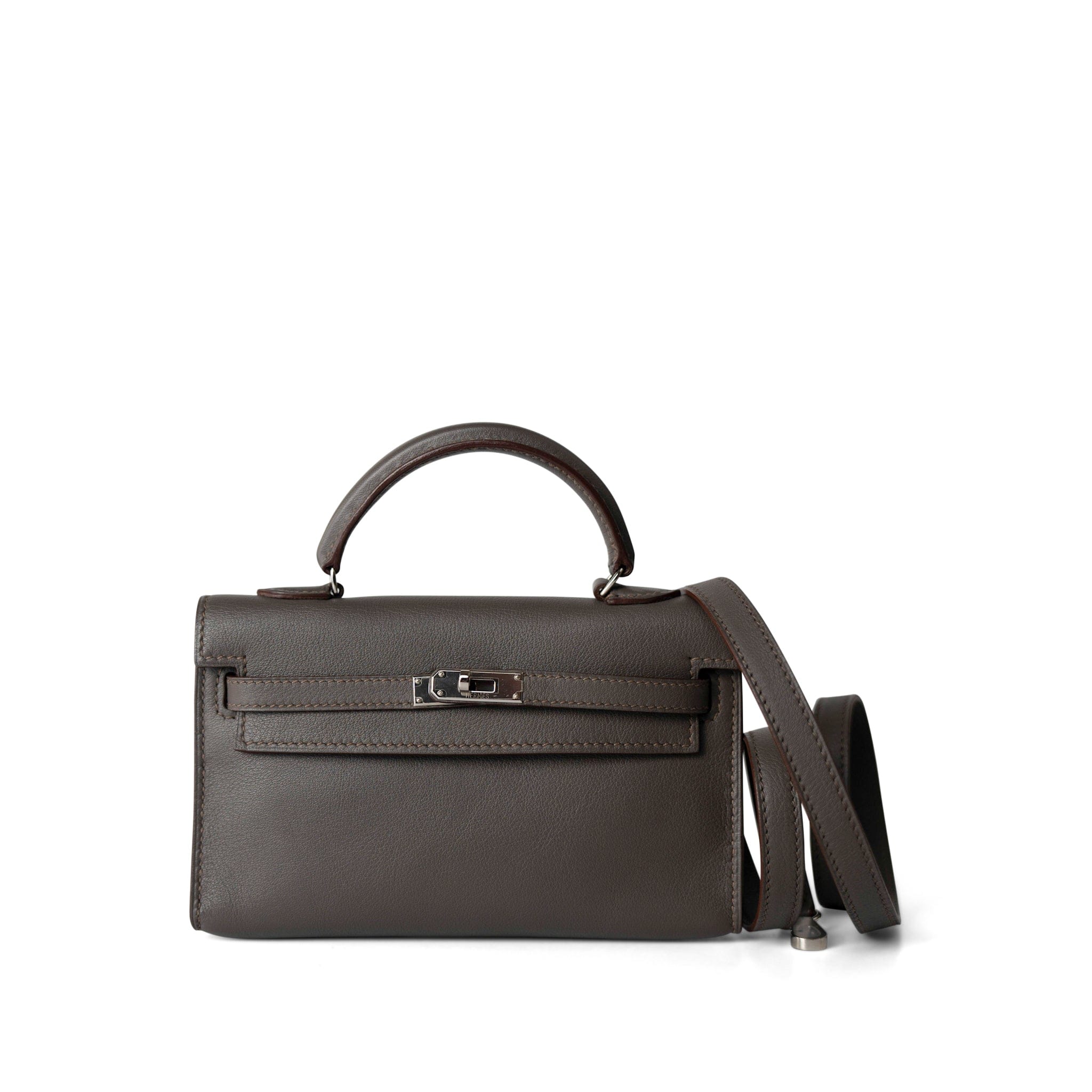Hermes Handbag Birkin / Grey Kelly 15 Etain Swift Palladium Plated O Square Stamp - Redeluxe