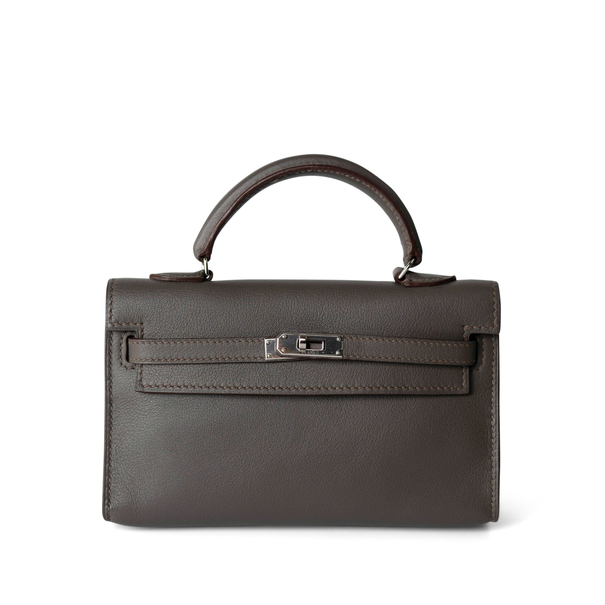 Hermes Handbag Birkin / Grey Kelly 15 Etain Swift Palladium Plated O Square Stamp - Redeluxe