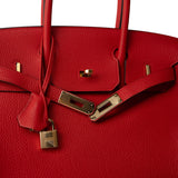 Hermes Handbag Birkin / Red Birkin 30 Rouge de Coeur Togo Gold Plated D Stamp - Redeluxe