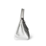 Hermes Handbag Birkin / White Birkin 30 White Taurillon Clemence Leather Palladium Plated I Square Stamp - Redeluxe