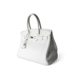 Hermes Handbag Birkin / White Birkin 30 White Taurillon Clemence Leather Palladium Plated I Square Stamp - Redeluxe