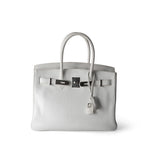 Hermes Handbag Birkin / White Birkin 30 White Taurillon Clemence Leather Palladium Plated I Square Stamp - Redeluxe