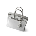 Hermes Handbag Birkin / White Birkin 30 White Taurillon Clemence Leather Palladium Plated I Square Stamp - Redeluxe