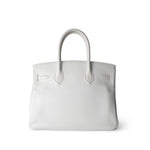 Hermes Handbag Birkin / White Birkin 30 White Taurillon Clemence Leather Palladium Plated I Square Stamp - Redeluxe