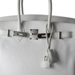 Hermes Handbag Birkin / White Birkin 30 White Taurillon Clemence Leather Palladium Plated I Square Stamp - Redeluxe