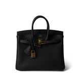 Hermes Handbag Black Birkin 25 Noir Black Veau Togo Leather Gold Hardware - Redeluxe