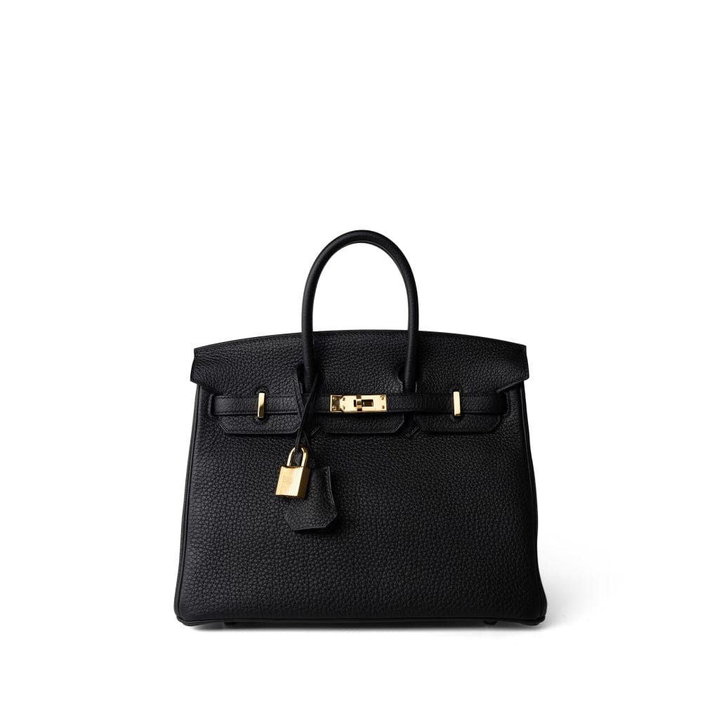 Hermes Handbag Black Birkin 25 Noir Veau Togo Gold Plated Z Stamp - Redeluxe