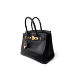 Hermes Handbag Black Birkin 30 Black Box Calfskin Gold Plated G Square Stamp - Redeluxe