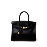 Hermes Handbag Black Birkin 30 Black Box Calfskin Gold Plated G Square Stamp - Redeluxe