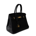 Hermes Handbag Black Birkin 30 Black Noir Vachette Ardennes Gold Plated Hardware - Redeluxe