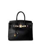Hermes Handbag Black Birkin 30 Black Noir Vachette Ardennes Gold Plated Hardware - Redeluxe