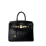 Hermes Handbag Black Birkin 30 Black Noir Vachette Ardennes Gold Plated Hardware - Redeluxe