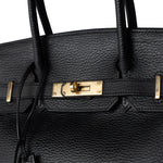 Hermes Handbag Black Birkin 30 Black Noir Vachette Ardennes Gold Plated Hardware - Redeluxe
