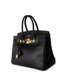 Hermes Handbag Black Birkin 30 Black Noir Vachette Ardennes Gold Plated Hardware - Redeluxe