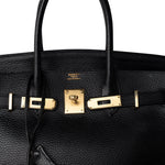 Hermes Handbag Black Birkin 30 Black Noir Vachette Ardennes Gold Plated Hardware - Redeluxe