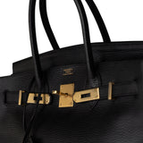 Hermes Handbag Black Birkin 30 Black Noir Vachette Ardennes Gold Plated Hardware - Redeluxe