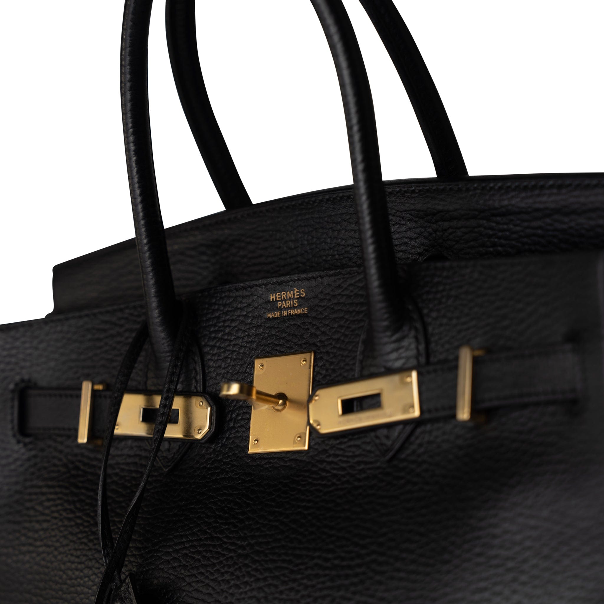 Hermes Handbag Black Birkin 30 Black Noir Vachette Ardennes Gold Plated Hardware - Redeluxe
