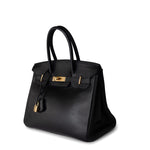 Hermes Handbag Black Birkin 30 Black Noir Vachette Ardennes Gold Plated Hardware - Redeluxe