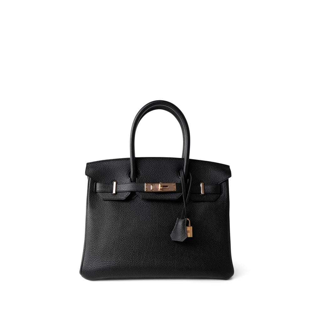 Hermes Handbag Black Birkin 30 Noir Togo Rose Gold Plated Hardware D Stamp - Redeluxe