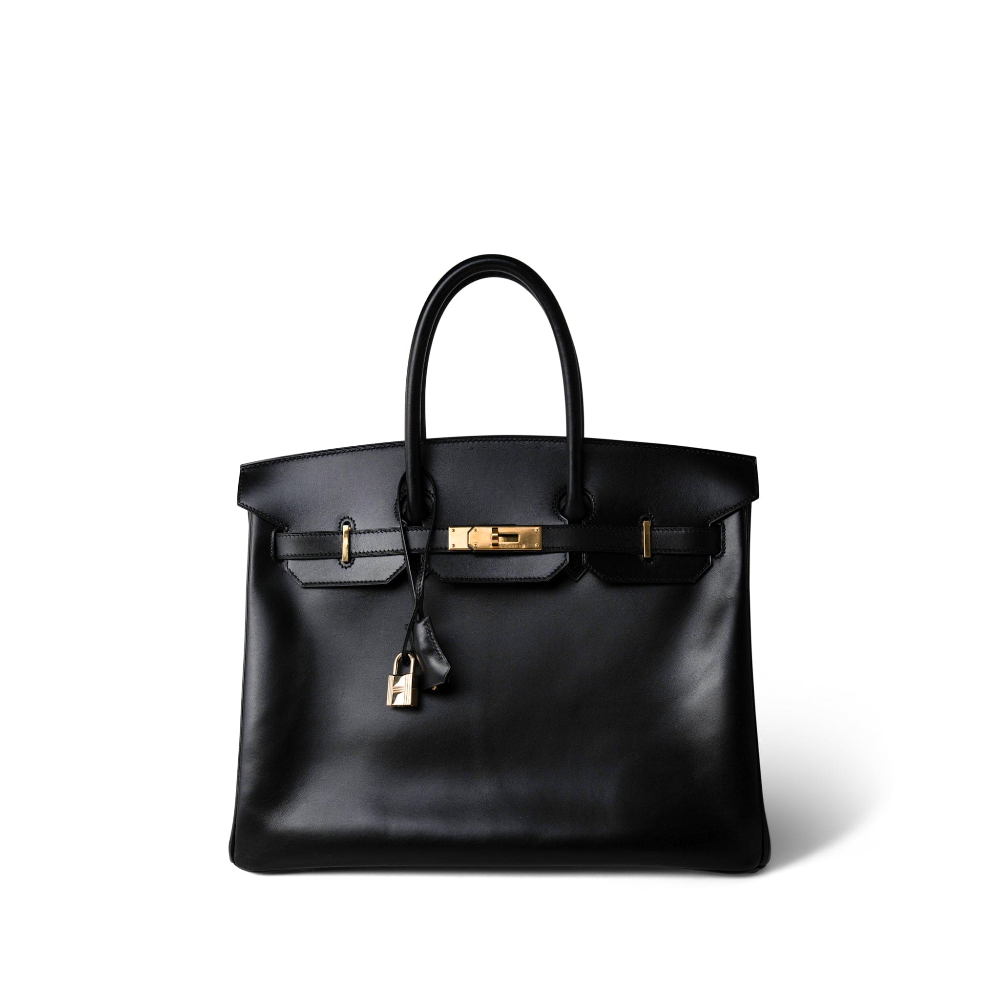 Hermes Handbag Black Birkin 35 Black Box Calfskin Gold Plated F Square Stamp - Redeluxe