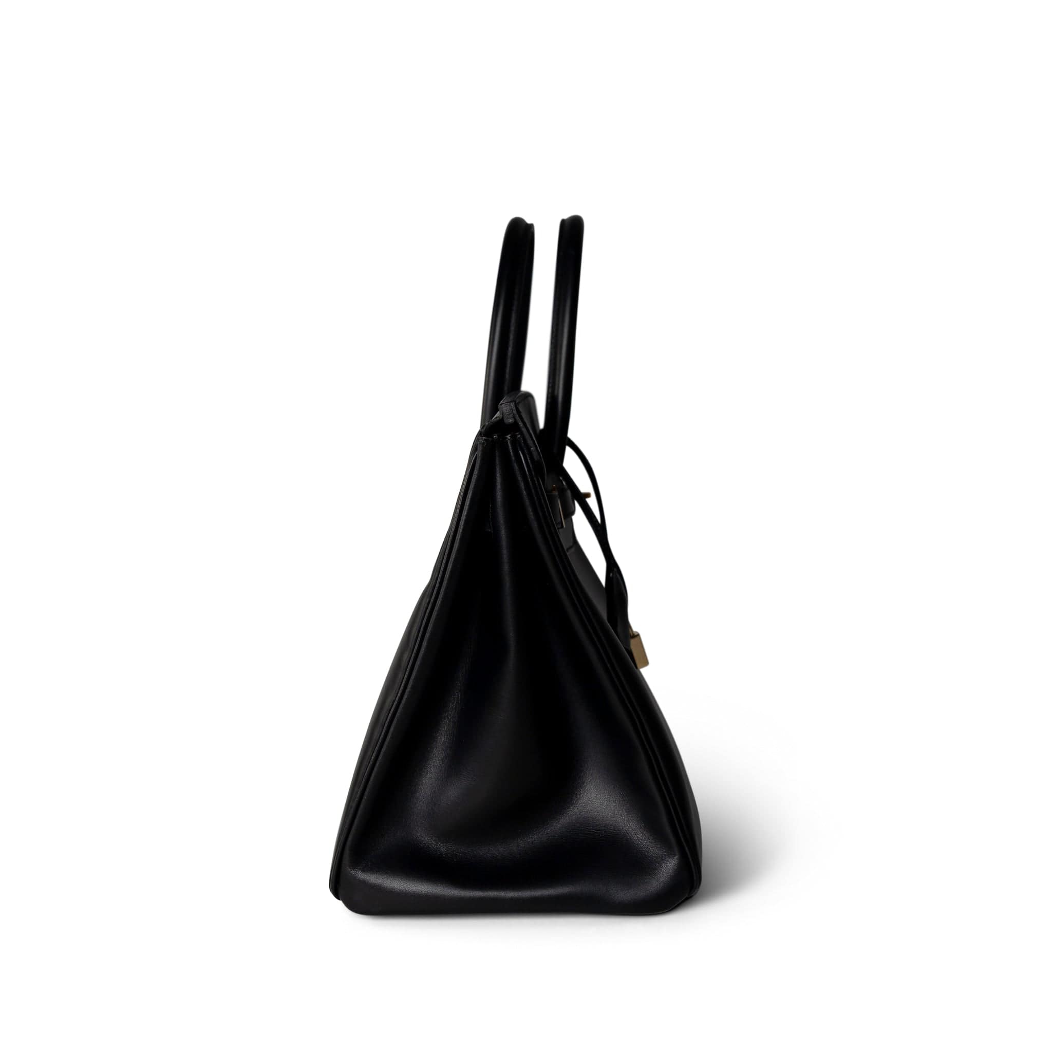 Hermes Handbag Black Birkin 35 Black Box Calfskin / Rouge Vif Gold Plated B Square Stamp - Redeluxe