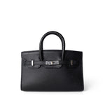 Hermes Handbag Black Birkin Sellier 15 Black Epsom Palladium Plated O Stamp - Redeluxe