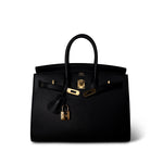 Hermes Handbag Black Birkin Sellier 25 Madame Gold Plated Y Stamp - Redeluxe