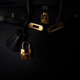 Hermes Handbag Black Birkin Sellier 25 Madame Gold Plated Y Stamp - Redeluxe