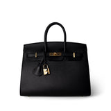 Hermes Handbag Black Birkin Sellier 25 Madame Gold Plated Y Stamp - Redeluxe