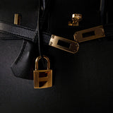 Hermes Handbag Black Birkin Sellier 25 Madame Gold Plated Y Stamp - Redeluxe
