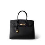 Hermes Handbag Black Birkin Sellier 30 Noir / Black Veau Madame Leather Gold Plated Z Stamp - Redeluxe