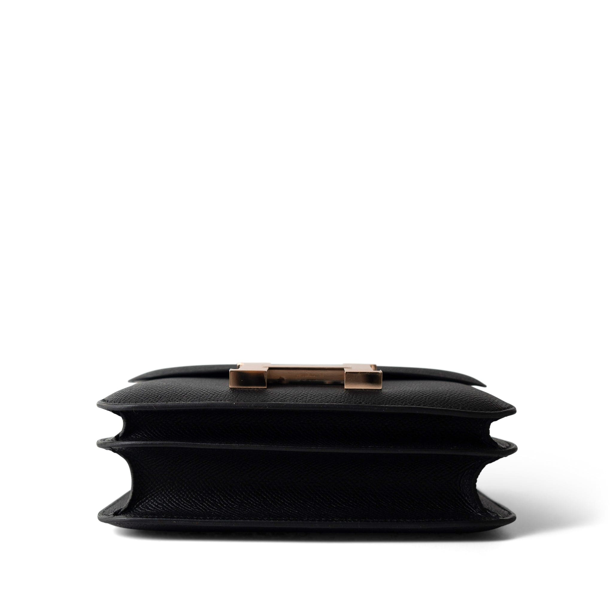 Hermes Handbag Black Constance 18 Black Epsom Rose Gold Plated B Stamp - Redeluxe