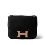 Hermes Handbag Black Constance 18 Black Epsom Rose Gold Plated B Stamp - Redeluxe
