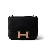 Hermes Handbag Black Constance 18 Black Epsom Rose Gold Plated B Stamp - Redeluxe