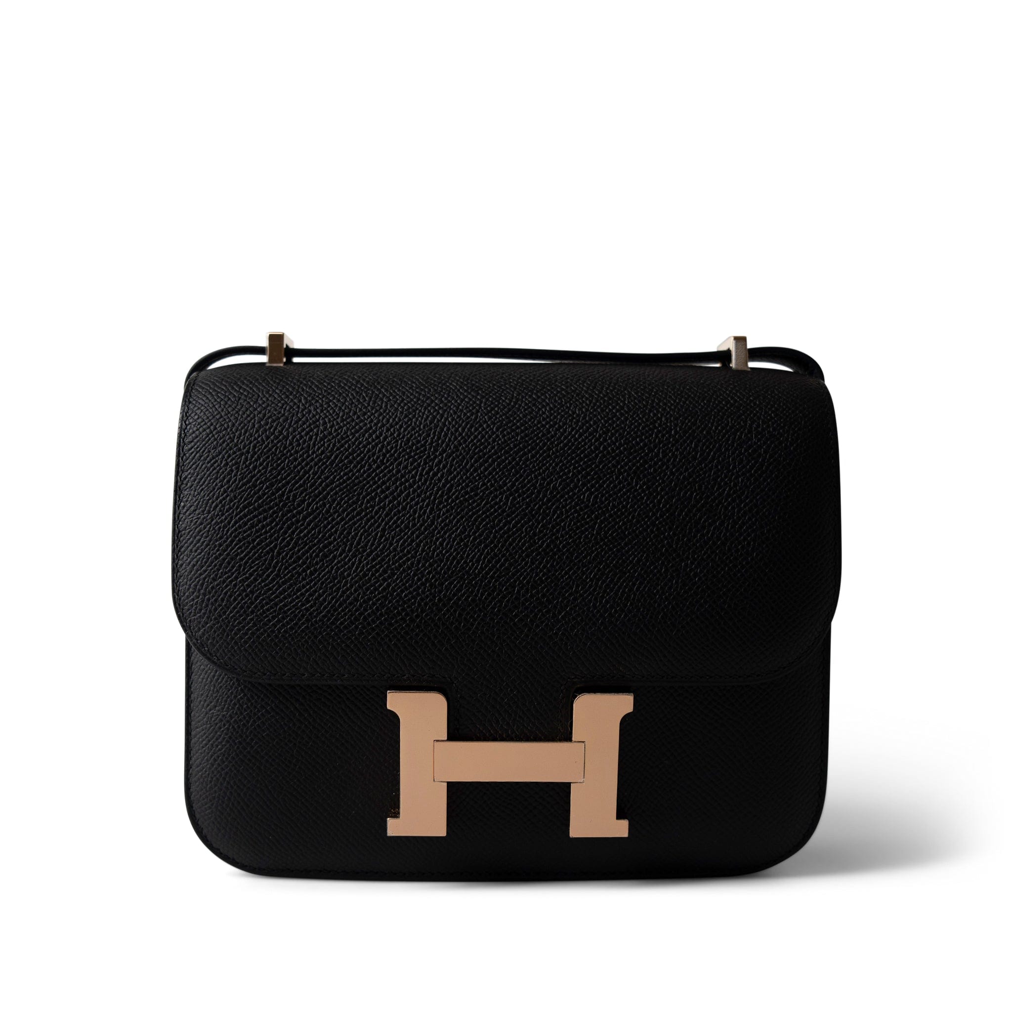 Hermes Handbag Black Constance 18 Black Epsom Rose Gold Plated B Stamp - Redeluxe
