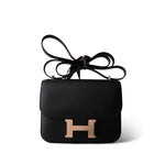 Hermes Handbag Black Constance 18 Black Epsom Rose Gold Plated B Stamp - Redeluxe