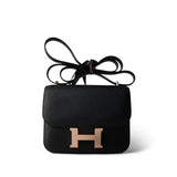 Hermes Handbag Black Constance 18 Black Epsom Rose Gold Plated B Stamp - Redeluxe