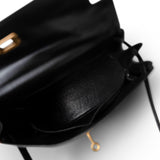 Hermes Handbag Black Kelly 28 Black Box Calfskin Gold Plated (H) Stamp - Redeluxe
