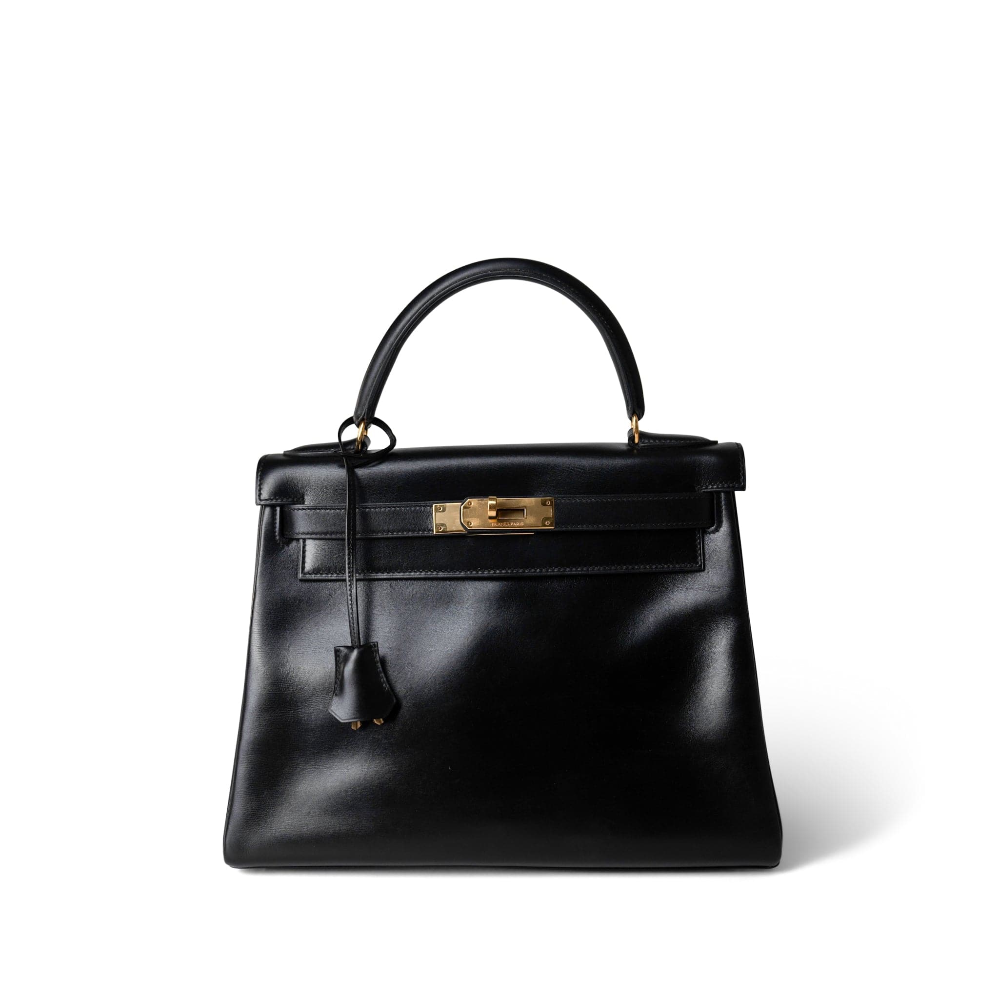 Hermes Handbag Black Kelly 28 Black Box Calfskin Gold Plated (H) Stamp - Redeluxe