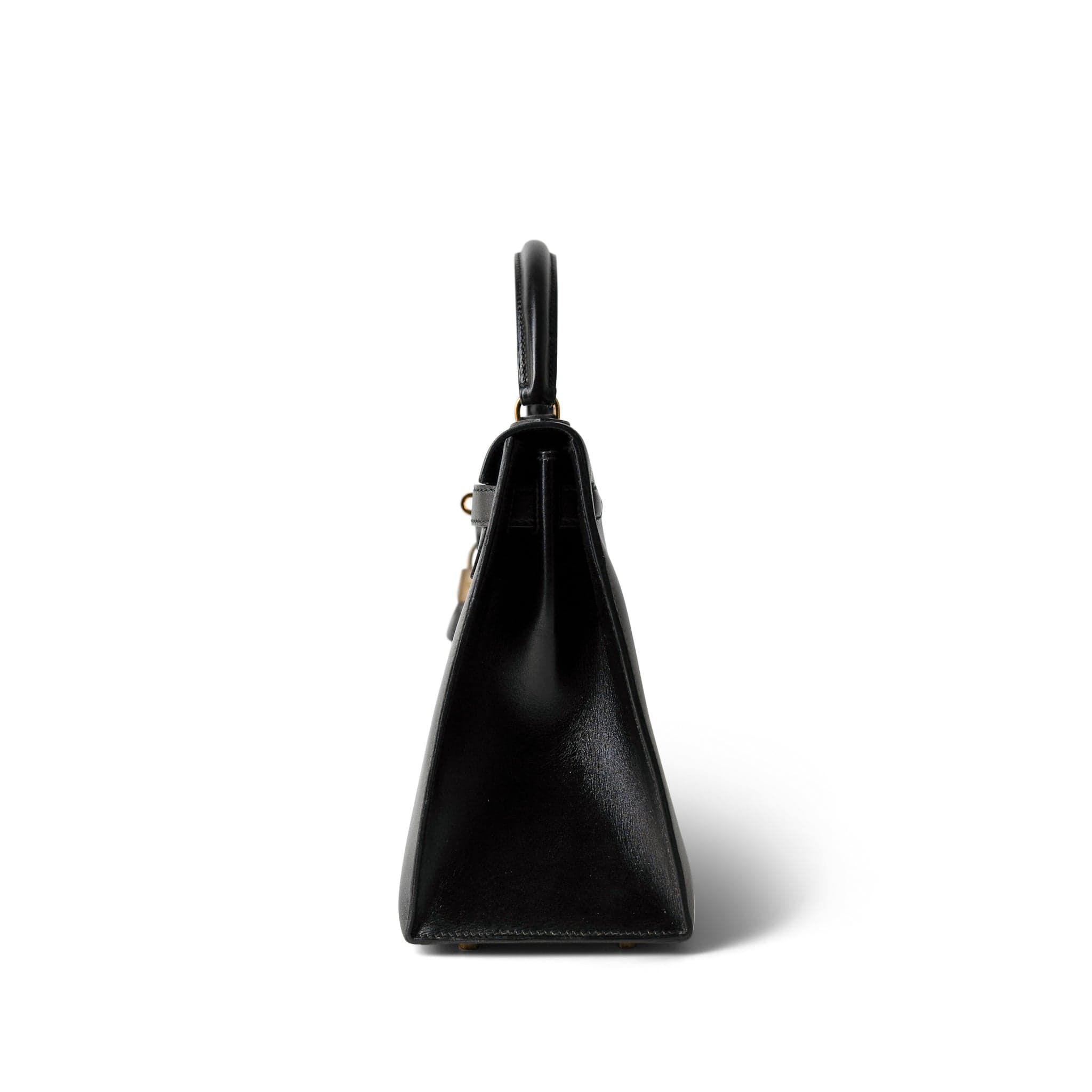 Hermes Handbag Black Kelly 28 Black Box Calfskin Gold Plated (T) Stamp - Redeluxe