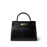 Hermes Handbag Black Kelly 28 Sellier Black Box Calfskin Gold Plated P Circle Stamp - Redeluxe