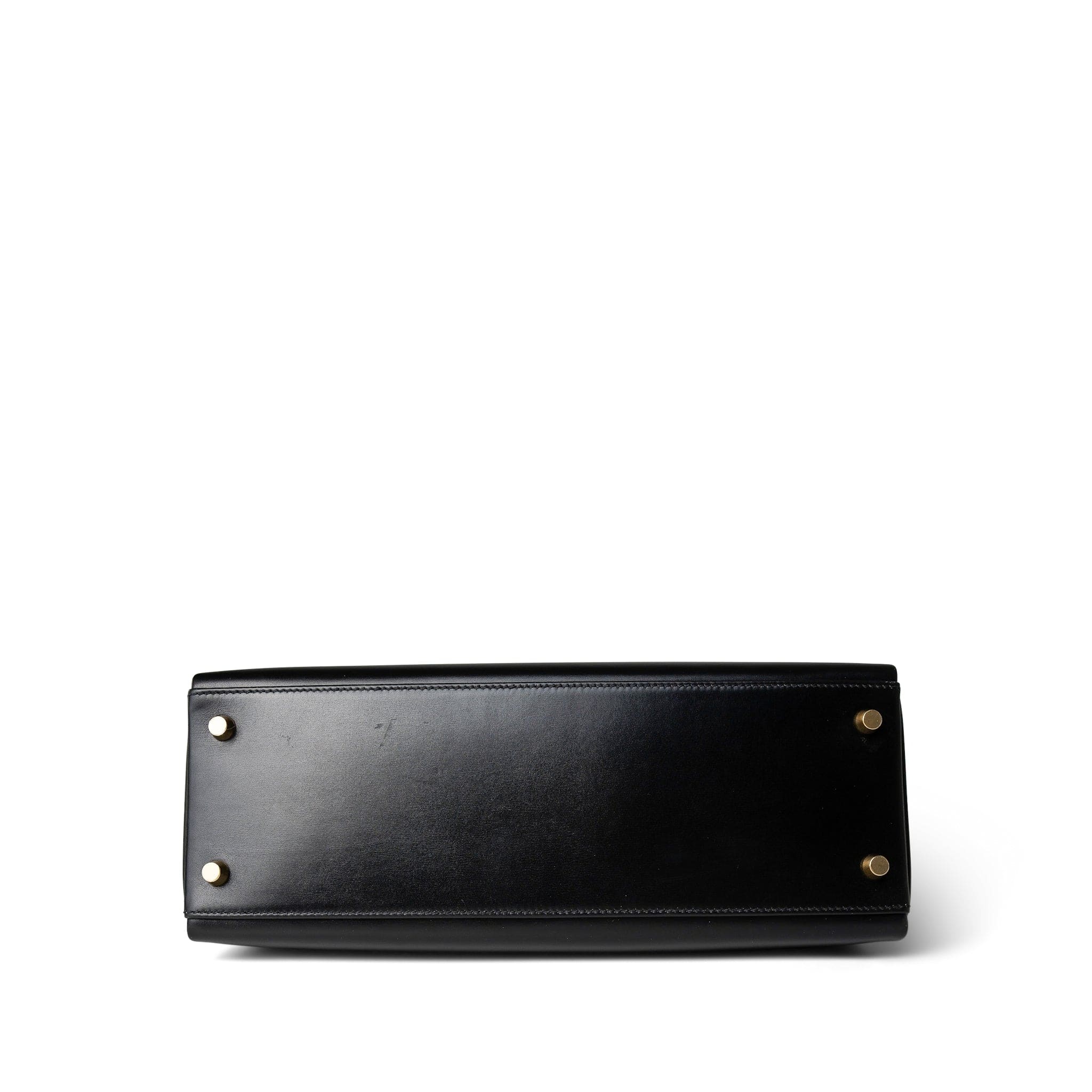 Hermes Handbag Black Kelly 32 Black Box Calfskin Gold Plated A Square Stamp - Redeluxe