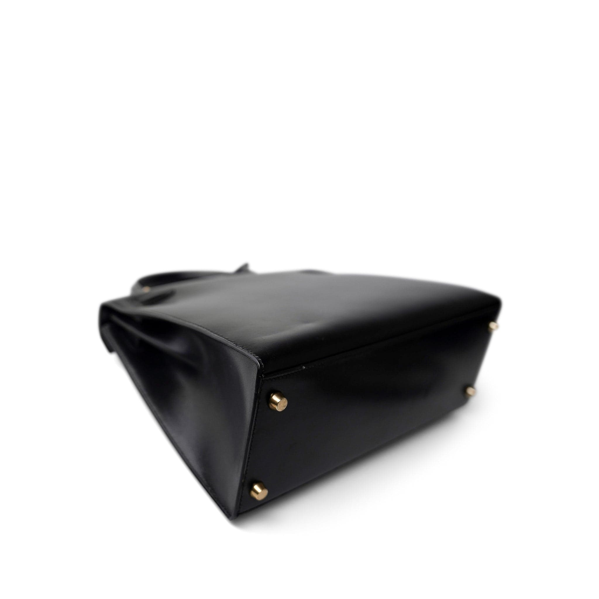 Hermes Handbag Black Kelly Sellier 28 Black Box Calfskin Gold Plated X Circle Stamp - Redeluxe