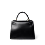 Hermes Handbag Black Kelly Sellier 28 Black Box Calfskin Gold Plated X Circle Stamp - Redeluxe